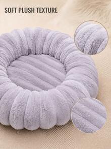 Soothing Pet Bed, Soft Plush Donut-Shaped Round Pet Nest With Raised Soft Cushion Edge, Warm Machine Washable Non-Slip Mat, Suitable For Indoor Cats And Small Dogs, 19.7 Inches (50cm), Max Weight Capacity 11 Lbs (5kg) - Multicolor - View 6