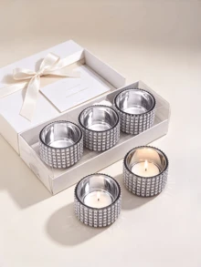 3/7Pcs Rhinestone Encrusted Silver Glass Tea Light Candle Holders, Shiny Votive Candle Cup, Table Centerpiece For Wedding, Birthday, Dinner Party, Home Decor, Gift - Silver Candle Holder - View 3