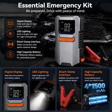 Baterai Kapasitas Besar 4*1500mAh, Jump Starter Darurat Mobil Portabel dengan Pompa Udara - Starter Baterai 12V, Lampu LED, Output USB Pengisian Cepat, Perlindungan Ganda, Termasuk Kabel Jump Starter, Pompa Udara, dan Adaptor Mobil - Wireless - View 6