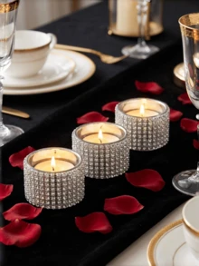3/7Pcs Rhinestone Encrusted Silver Glass Tea Light Candle Holders, Shiny Votive Candle Cup, Table Centerpiece For Wedding, Birthday, Dinner Party, Home Decor, Gift - Silver Candle Holder - View 9