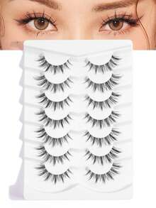 MAANGE 7 Pares de Cílios Postiços Estilo Cartoon com Ponta Fina, Naturais e Delgados, Estilo Idol Coreano, para Maquiagem Fresca e Fofa, com Banda Transparente, Efeito de Extensão de Cílios, Cílios Postiços em Tira - Cílios naturais - Visão 3