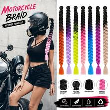 Motorcycle Helmet Braid Ponytail – Colorful Gradient Synthetic Hair Extension With Suction Cup, Reusable & Lightweight Decor For Bike & Ski Helmets - A - View 2