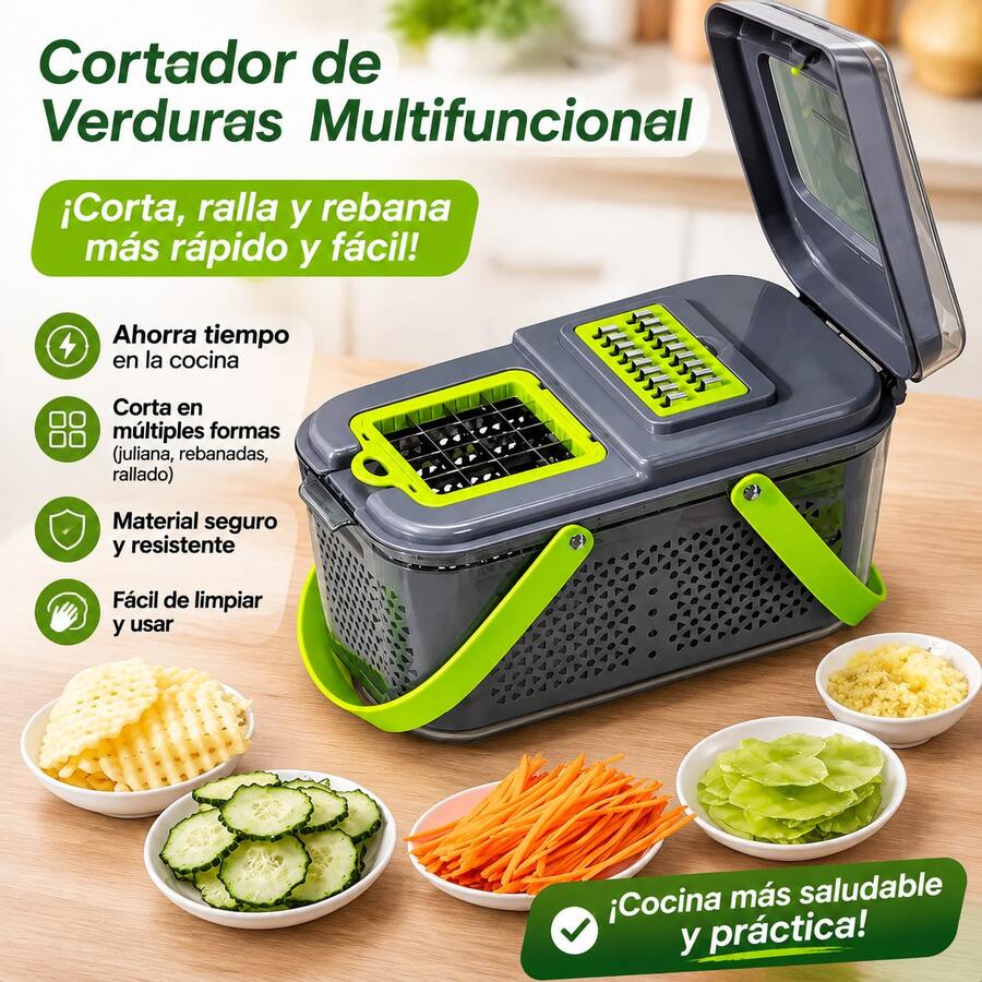 Juego de 22 piezas: Cortador multifuncional de vegetales con sistema de presión | Corta en cubos, juliana y en rodajas rápidamente | Incluye separador de claras de huevo y prensa ajos | Fácil de usar y guardar | Herramienta esencial para cocinas del hogar