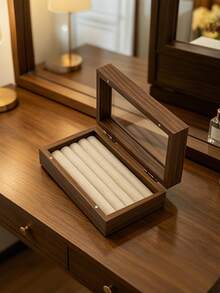 1pc Walnut Wood Ring Storage Box With A Transparent Top Cover, Rust-Proof Velvet Lining Inside, Jewelry Storage Box, An Elegant Jewelry Case For Displaying Rings And Accessories, Suitable For Home And Travel Use - Multicolor - View 7
