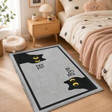 1pc, Fun Black Cat Pattern Printed Faux Cashmere Kitchen Mat, Absorbent Kitchen Floor Mat, Kitchen Rug, Long Runner Mat, Sink Front Mat, Suitable For Kitchen, Bathroom, Entryway, Hallway, Laundry Room And Home Decor - Multicolor - View 1