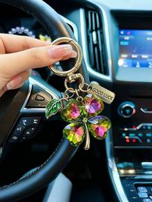 1pc Fashion Minimalist Elegant Clover Bag Charm, Luxury Crystal Keychain Pendant, Car Key Holder, Handbag Decorative Pendant - Multicolor - View 6