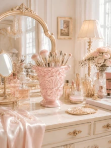 1pc Makeup Brush Holder, Makeup Storage Box, Vanity Storage Box, Cosmetic Storage Box, Makeup Brush Storage, Beauty Tool Storage, Desktop Organizer, Vanity Accessory, Bedroom Decor, Room Decor, Sweet Style, Pink Decor, Cute Girl Style, Wedding, Halloween - Multicolor - View 6
