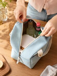 Solid Color Large Insulated Lunch Bag, Corduroy Material, Extra Large Capacity, Suitable For Office Workers And Students, Thickened Aluminum Foil Lining With Ice Pack, Reusable (Non-Food Contact), Unisex - Multicolor - View 8