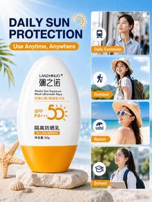 1/2 piezas Protector solar blanqueador SPF50+ PA+++ de 50g, resistente al agua y al sudor, protección UV con forma de huevo, hidratante ligero y no graso, formación rápida de película, sin manchas de maquillaje, adecuado para el uso diario, vacaciones en la playa y actividades al aire libre - Multicolor - Ver 8