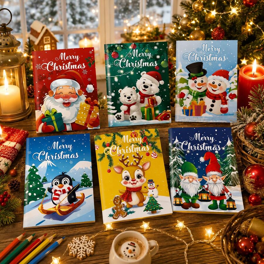 6pcs/Set Christmas Coloring Book Set - Children's Cartoon Doodle Drawing Book Collection, Suitable For Early Learning, Cognitive Development And Fun Painting Coloring; Perfect Gift For Birthday/Holiday (Especially Christmas), Also Suitable For Office And Study, Back To School Season And Other Occasions.