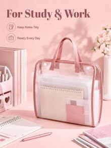 1pc Transparent Document Storage Bag, Portable Transparent Document Bag With Handle, A4 Paper Storage And Organization Bag, Suitable For Students And Offices. - Multiple Styles - View 3