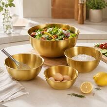 3Pcs Stainless Steel Cooking Mixing Bowls With Scale, Japanese Style Thickened Mixing And Kneading Bowls For Home Use, Egg Beating, Salad, Baking - Gold - View 10