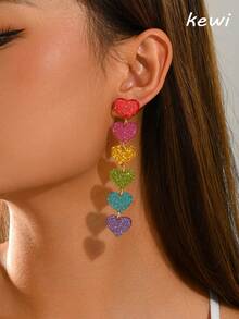 Aretes colgantes con corazón y detalles de brillo, San Valentín, Mamá, Madre, Día de la Madre, Regalo - Multicolor - Ver 2