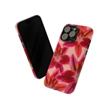 Lily Floral Phone Case Colorful Abstract Flowers Pink Phone Case Lily Scatter Design Phone Cover Compatible With IPhone 16 15 14 13 12 11 Pro Max - Red - View 2