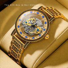 1pc Hollow Mechanical Watch With Exquisite Strap, Floral Engraving And Colorful Stone Inlaid Bezel, Fashionable And Versatile, Perfect Gift - Mouldless - View 11