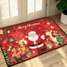 1pc Christmas Theme Welcome Doormat, Red Santa Claus & Reindeer Pattern, Suitable For Room Decor, Floor Mat, Bedroom Carpet, Kitchen Mat, Home Decor, Entryway Mat And Bathroom Mat, Ideal Christmas Gift For Family And Friends - A - View 3