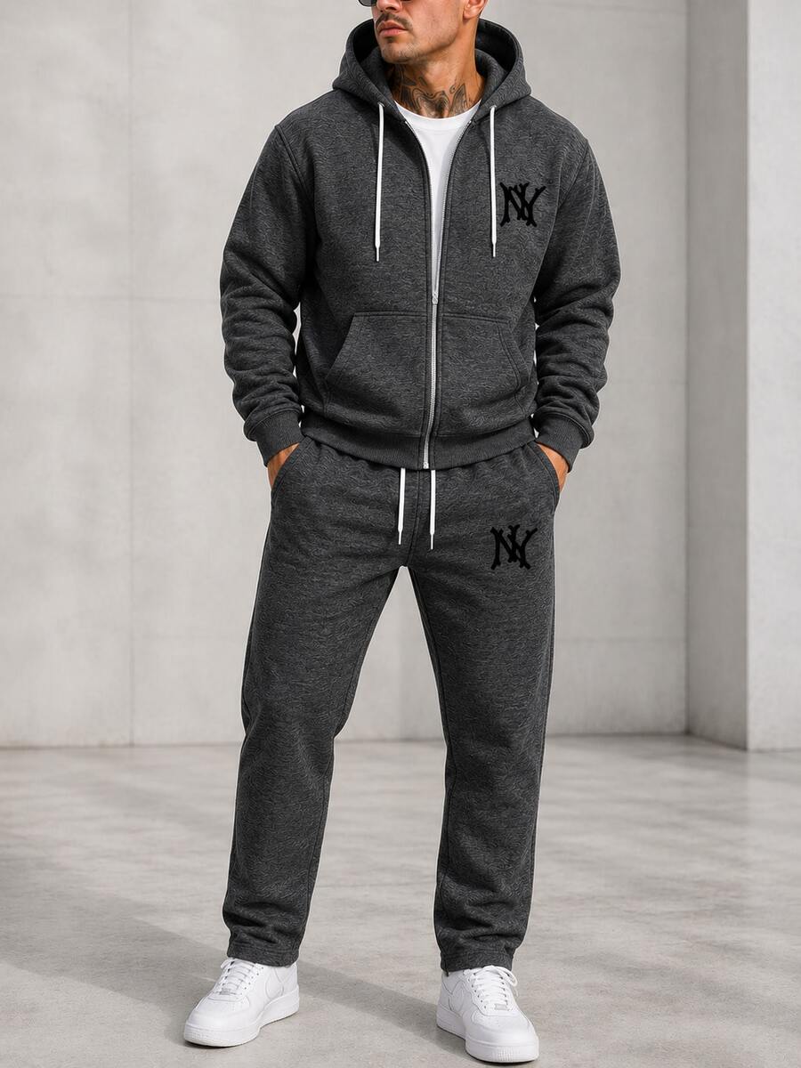 Men Hoodie Co-Ords - Dark Grey - View 1