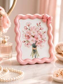 1pc Pink Bow Wavy Photo Frame, Cute Sweet Style Photo Frame, Beautiful Floral Desktop Decoration, Romantic Photo Display Stand, Suitable For Bedroom, Vanity, Dorm, Living Room, Desk, Bookshelf Decoration, Sweet Gift For Girls, Women, Birthday, Valentine's Day - C - View 7