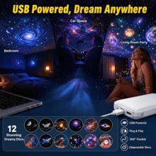 2-In-1 Starry Sky Projector Night Light, USB Starry Sky Projector, Mini LED Ceiling/Wall Projector Light, 360° Rotation, Suitable For Bedroom, Children's Room, Party, Birthday Gift - White - View 7