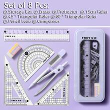 7pcs Student Stationery Geometry Set, With Compass, Protractor, Ruler, Eraser And Other Drawing Tools - Durable ABS Material, Suitable For Daily Office Use - Sets - View 18