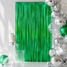 1pc Emerald Green Laser Ripple Rain Curtain, 100*200cm, Metallic Foil Tinsel Backdrop Curtain, Suitable For Birthday, Wedding, Baby Shower, Graduation, St. Patrick's Day And Christmas Decoration. - Green - View 3