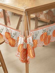 HXARTMIS 1PC Halloween Pumpkin & Maple Leaf PVC Transparent Tablecloth, Suitable For Kitchen Dining Table Decor, Halloween Decoration, Autumn Home Decor, Daily Home Decor, Transparent Rectangular Tablecloth - Multicolor - View 4
