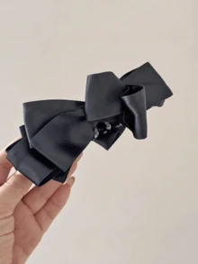 1pc Glossy Ribbon Multi-Layer Bow Banana Clip For Women, Fashionable And Elegant Hair Accessory, Suitable For Various Occasions - Black - View 2