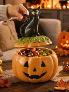 1 hũ đựng kẹo Halloween hình mèo đen và bí ngô, hộp đựng kẹo nắp mèo phong cách Gothic dễ thương, hộp trưng bày kẹo Trick or Treat Halloween sáng tạo, phù hợp đóng gói kẹo, trang trí bàn tiệc Halloween, trang trí nhà mùa thu, quà tặng chủ đề nhà ma ám - Nhiều màu - Xem 4