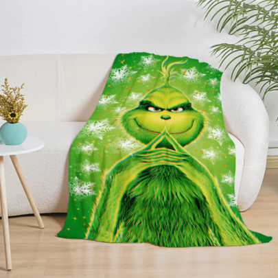 The Grinch Green Monster Flannel Blanket, Soft Warm Thickened Flannel Winter Warm Blanket, Cute Cartoon Anime Character Office Nap Blanket. Outdoor Camping Warm Blanket, Winter Warm Mattress Blanket, Sofa Blanket, Travel Blanket, Bed Blanket, Air Conditioning Blanket, Car Seat Warm Shawl Blanket, Christmas Gift For Family And Friends, Halloween Costume