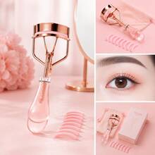 Women's Makeup Eyelash Curler, Rose Gold Metal Frame With Water Drop Non-Slip Handle, Suitable For Single Eyelids And Double Eyelids, Long-Lasting Curl And Shaping, Home And Travel Makeup Tool - Pink - View 9