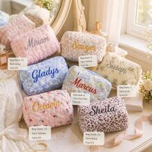 1件個性化刺繡化妝包，客製化姓名化妝收納袋，花卉旅行盥洗包，伴娘禮物（女性風格） - 多色1 - 查看 8