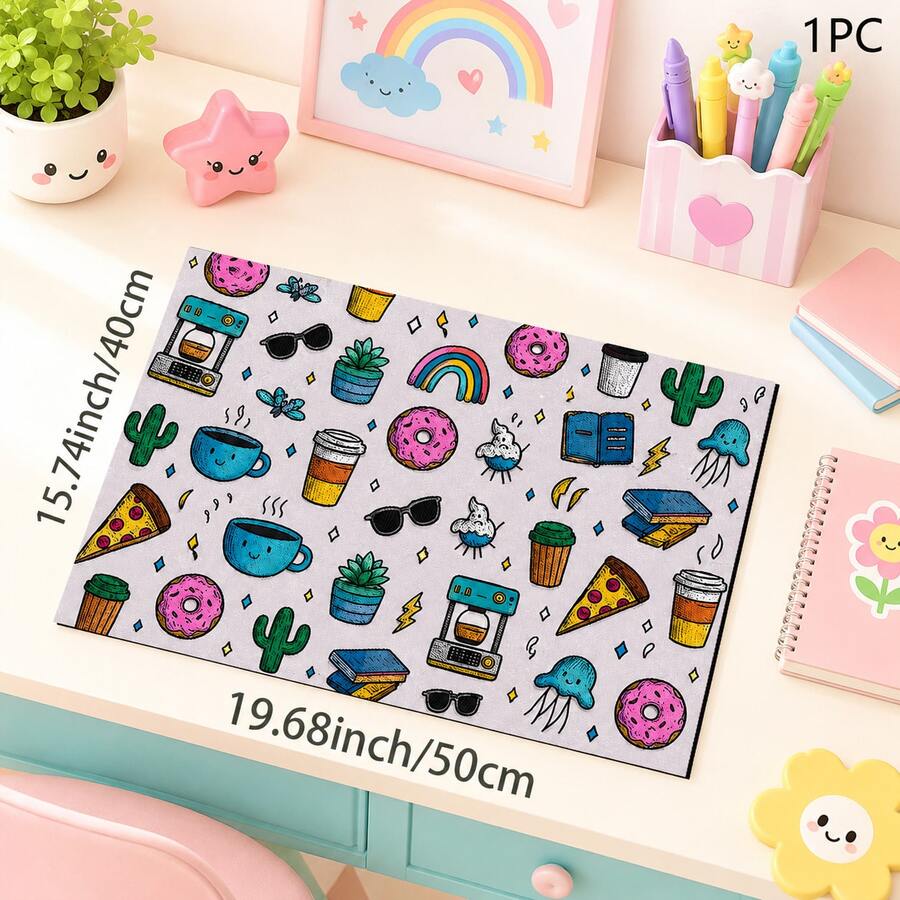Colorful Toy Print Pattern Drainage Mat/Absorbent Mat/Drying Mat Coffee Machine Dish Drying Mat - Absorbent Polyester Tabletop Protector Mat With Rubber Non-Slip Backing, For Kitchen Countertop Decoration - Home Bar And Dining Table Placemat - Multicolor - View 1