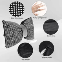 1pc/2pcs Shiny Car Neck Pillow, Soft Crystal Rhinestone Car Headrest Cushion, Bowknot Car Seat Neck Support Pillow, Cute Car Interior Accessory, For Women, Diamond Car Decoration, Comfortable Driving Travel Pillow - Style a - View 6