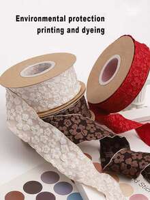 1 Roll 0.98*354.3 Inch Valentine's Day Flower Wrapping Ribbon, Gift Wrapping Ties, Thickened Lace Ruffled Embossed Floral Ribbon, Suitable For Decorating Gift Boxes, Baskets, Bouquets And Other Items * - View 10