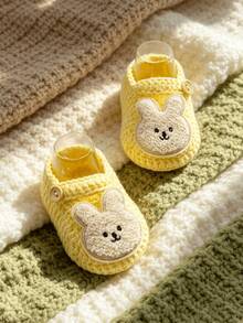 1 Pair Infant Slippers With Rabbit Applique, Beige And White, Infant Shoes - Yellow - View 3