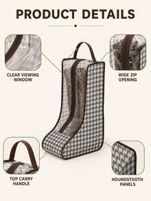 1pc Houndstooth Shoe & Boot Storage Bag In 3 Sizes, Non-Woven Fabric & PVC Material, Dustproof Zipper Organizer With Transparent Window & Handle For Tall Boots, Ankle Boots, Heels & Sneakers, Space-Saving Living Room Home Decor For Closet & Entryway - Multicolor - View 8