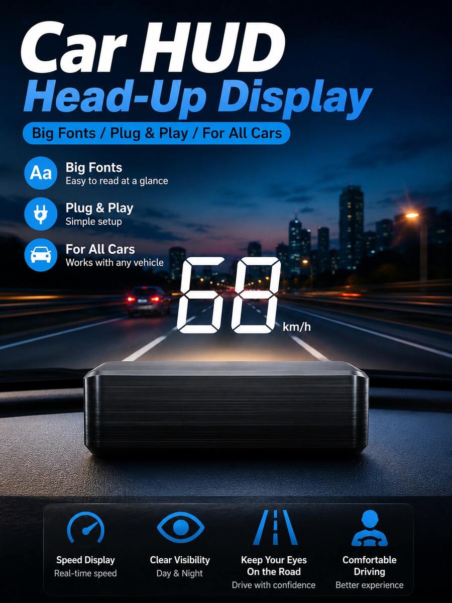 Car HUD Head-Up Display, Windshield Projection Digital Speedometer, USB Powered Plug And Play, With Overspeed Alarm, Auto Brightness Adjustment, 4 Modes, Universal Car Dashboard Accessory - A - View 1