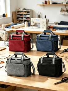 Random Style & Color One Large-Capacity Thick Fabric Sewing Machine Storage Bag With Elastic Mesh Pocket, Portable Carry Case For Brother, Singer, And Other Home Sewing Machines-Craft Supply Storage Bag - Multicolor - View 6
