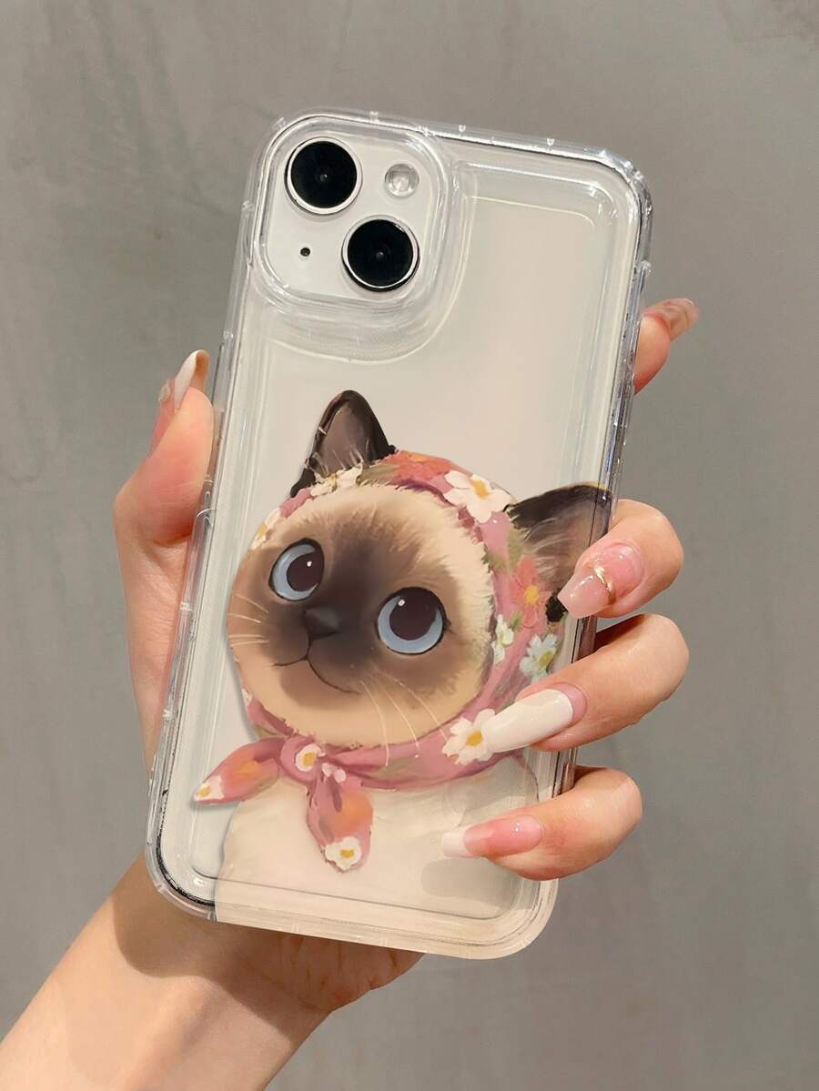 1件裝 氣囊花朵頭巾貓咪個性化極簡全包覆 TPU 防摔手機殼，適用 Apple 18 17 16 15 14 13 12 11 Pro Max 保護殼，兼容 系列 - 彩色 - 查看 1