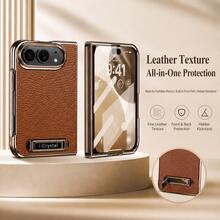 1pc Multi-Color Lychee Leather Texture Anti-Drop Shockproof Scratch-Resistant Anti-Fingerprint Dust-Proof Integrated Shell Film With Built-In Hidden Metal Kickstand Raised Lens Protection Front Screen Protector Electroplated Metal Frame Full Coverage Protection PU Leather Lychee Grain Material Electroplated Frame Crafting Light Luxury Business Style Foldable Phone Protective Case Phone Cover Suitable Compatible With Apple Duo For Business Professionals - Multicolor - View 4