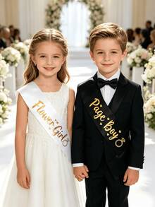 Flower Girl And Page Boy Sash Satin Wedding Party Sashes With Gold Foil Lettering, Wedding Ceremony Accessories For Kids, Wedding Photo Booth Props - Multicolor - View 7