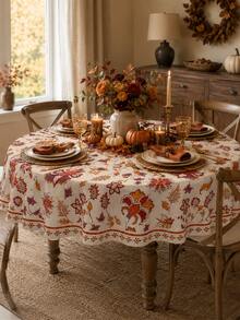 1pc Thanksgiving Polyester Tablecloth, Turkey & Autumn Leaf Print Round/Rectangular Tablecloth, Autumn Harvest Thanksgiving Dinner Table Decor, Suitable For Kitchen & Farmhouse Style Home - I - View 1