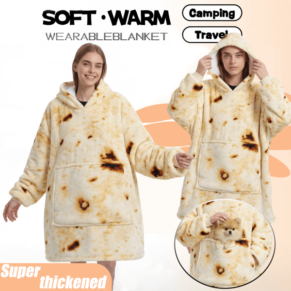 Verdickte Hoodie-Decke, lockerer Pullover-Decke, Herbst/Winter, neue Hauskleidung, bedruckte Flanelldecke, Gelb, extra dick