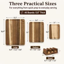LDQ Acacia Wood Cutting Board Set Of 3 With Stand For Kitchen, Large Butcher Block Chopping Boards With Deep Juice Grooves, Hardwood Charcuterie Serving Board, Housewarming Gift, Trylife - View 9