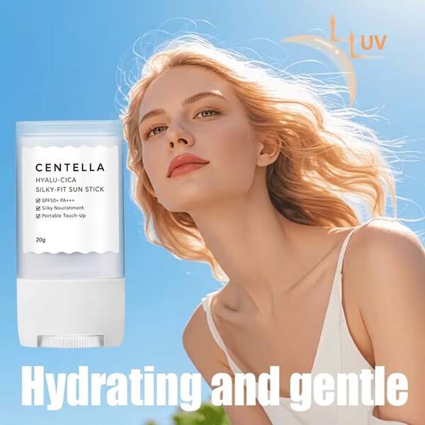 Protetor Solar em Bastão Centella Asiatica - SPF50+ PA++++, Essência Corretora de Tom de Pele com Colágeno Hidrolisado, Leve & Hidratante, Iluminador Noturno, Brilho Natural Fresco, Adequado para Todos os Tipos de Pele, Conjunto Portátil, Ideal para Uso Diário e Uso Externo
