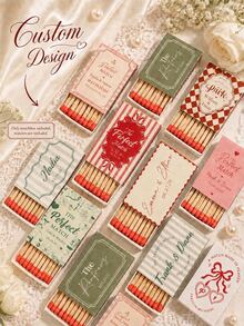 Custom Wedding Matchbox, Personalized Wedding Matchbox, Custom Luxury Matchbox, Customizable With Your Logo Or Artwork, Bridal Shower And Bachelorette Party, Perfect Match Letter Pattern, High-End Wedding Favors And Engagement Keepsakes (Matches Not Included) - Multicolor - View 2