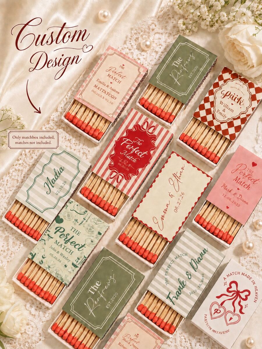 Custom Wedding Matchbox, Personalized Wedding Matchbox, Custom Luxury Matchbox, Customizable With Your Logo Or Artwork, Bridal Shower And Bachelorette Party, Perfect Match Letter Pattern, High-End Wedding Favors And Engagement Keepsakes (Matches Not Included)