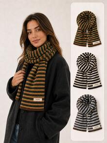 Women's Striped Scarf, Color Block Winter Neck Warmer, Casual Everyday Versatile Accessory - Scarf - View 1
