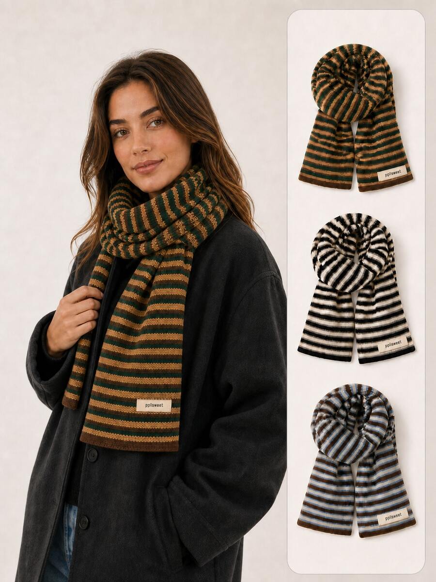 Women's Striped Scarf, Color Block Winter Neck Warmer, Casual Everyday Versatile Accessory - Scarf - View 1