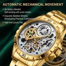 1pc Men's Yellow Angular Case Green Starry Sky Dial Moon Phase & Star Multi-Window Display Luxury Automatic Tourbillon Mechanical Wristwatch - Mouldless - View 5